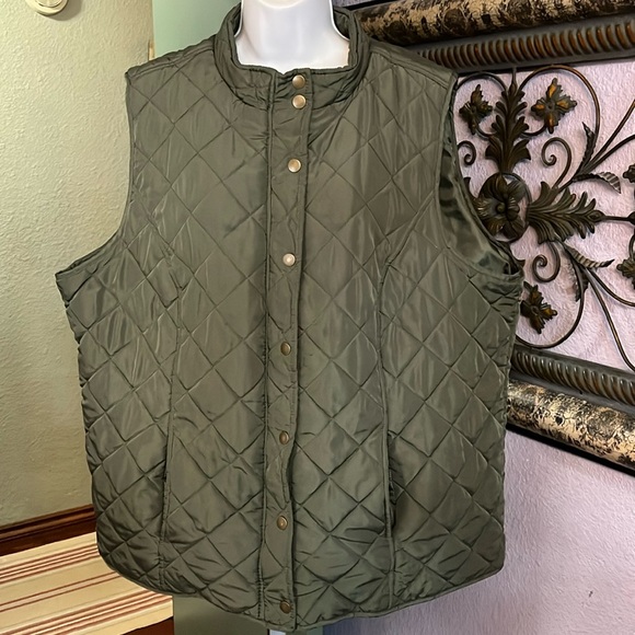 Erika Vest Olive Quilted Zip Up with Stand-Up Collar Sz 2X - Picture 1 of 10